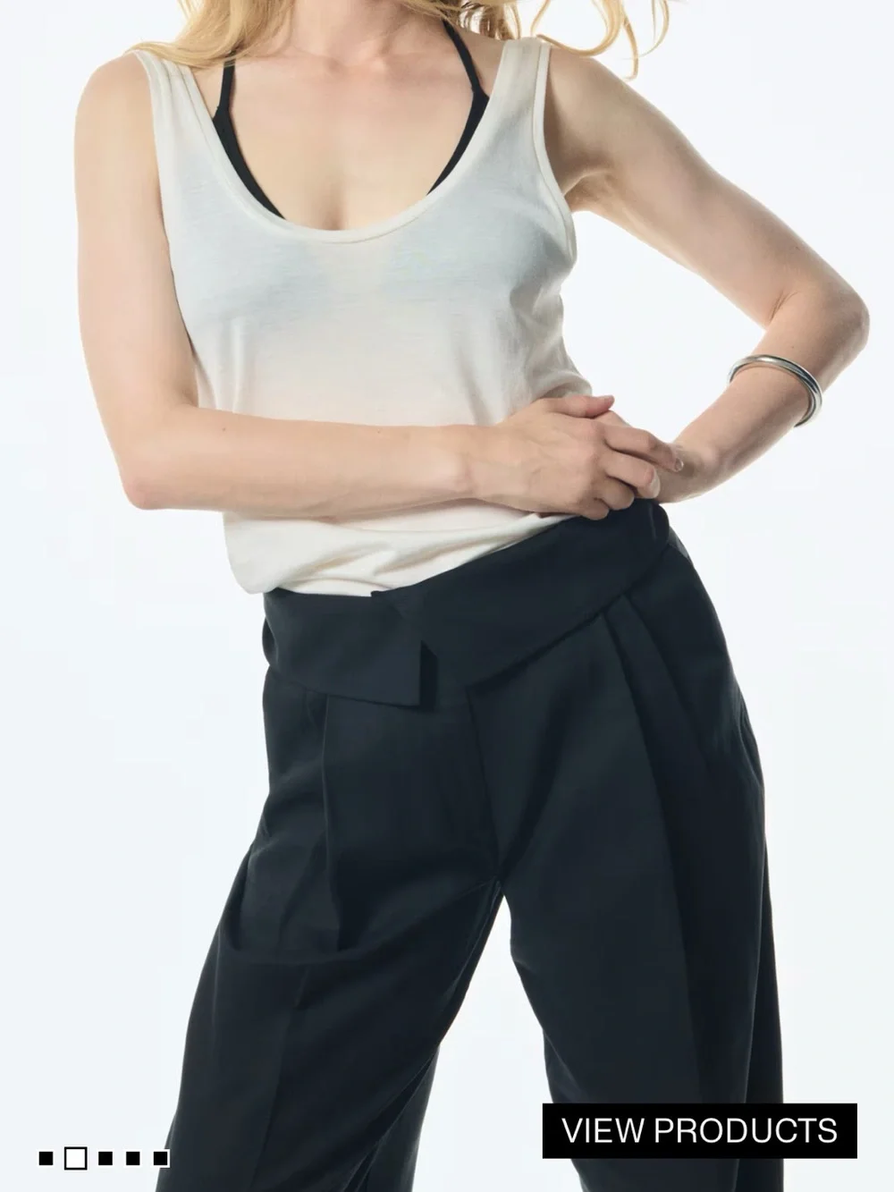Fold over waist linen blend pants